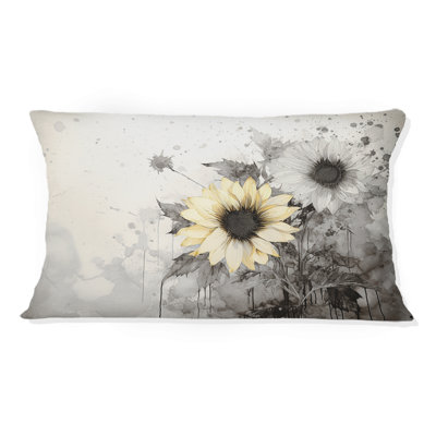 Black And White Sunflowers Florescence I - Sunflowers Printed Throw Pillow