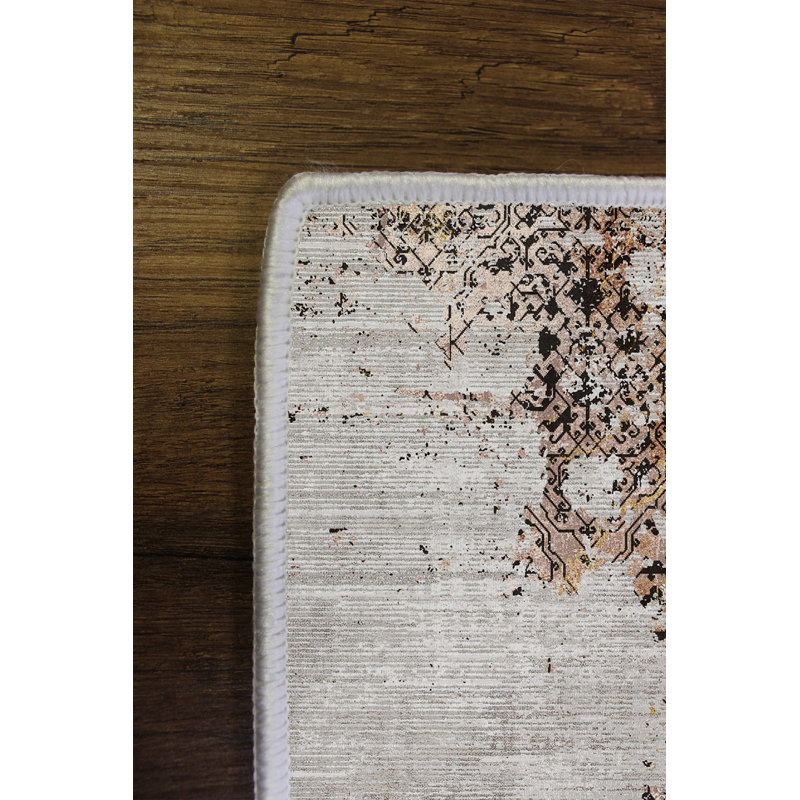 Luxurious Polyester Area Rug, 23.6 x 39.4 Inches | 100% Antibacterial, Eco-Friendly, Non-Slip PVC Dot Underside | Machine Washable, Digital Printed Design in Beige, Bronze, Gold & Black | Perfect for Living Room & Bedroom