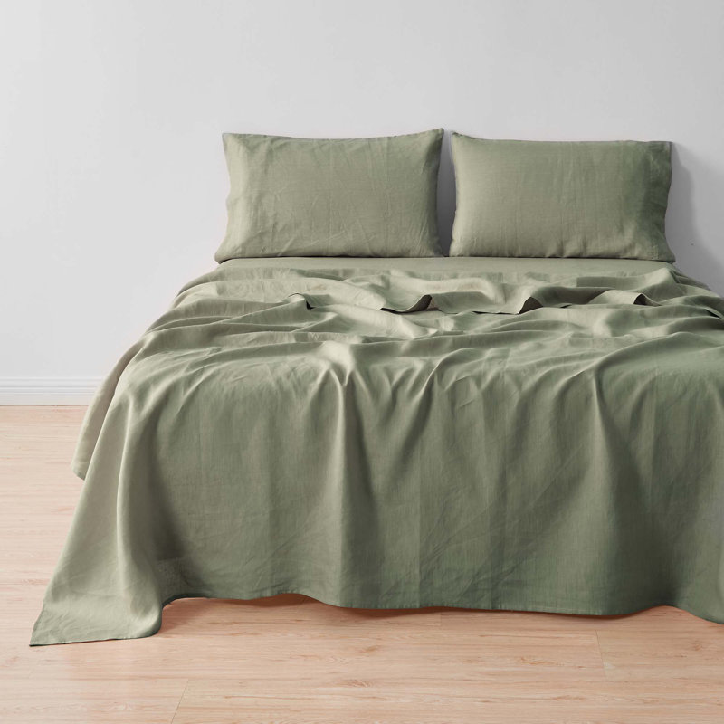 100% European Flax Linen Pillowcase Set (Set of 2), Moss, Standard Pillowcase