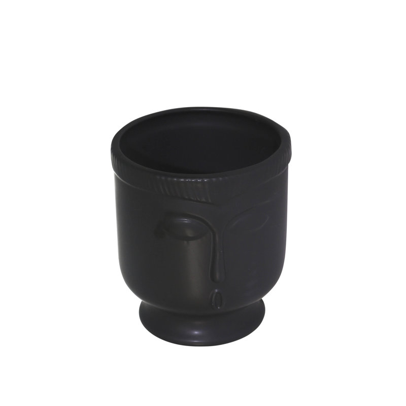Modern Sleek Ceramic Face Vase - Watertight Elegance with Stand for Home or Office Decor, 5.5" H x 5" W x 5" D, Black