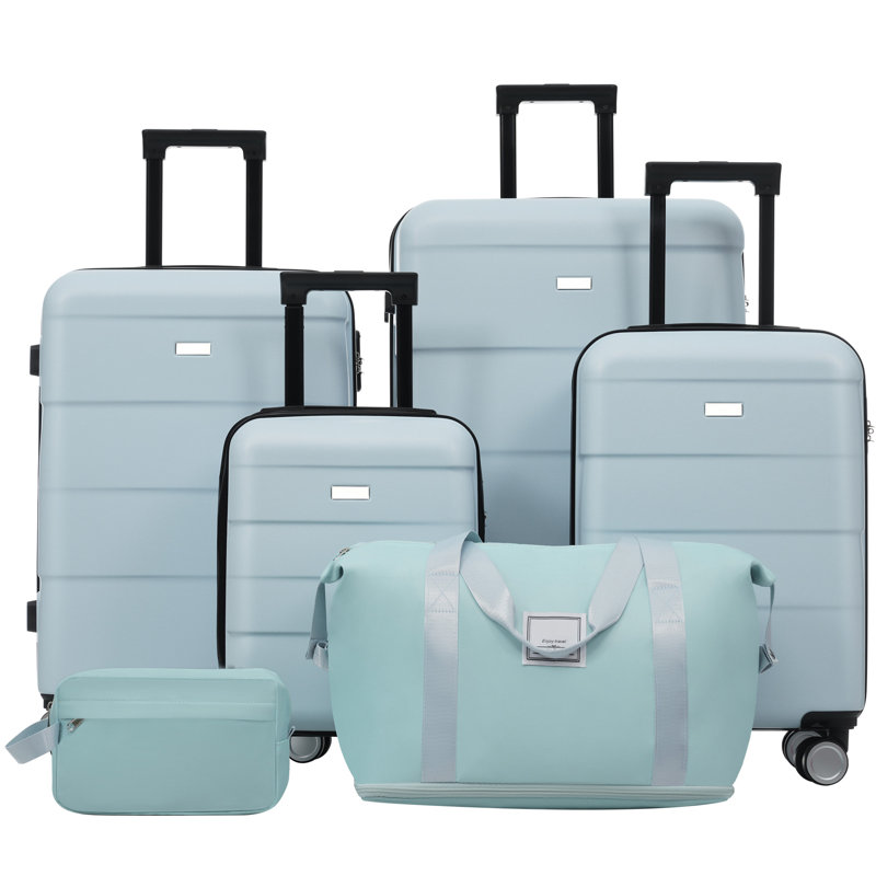 Ensembles de valises rigides 6 pièces avec 2 sacs, valise de transport avec poignée et roues pivotantes doubles verrouillables par mot de passe, bagages légers de 16 po + 20 po + 24 po + 28 po