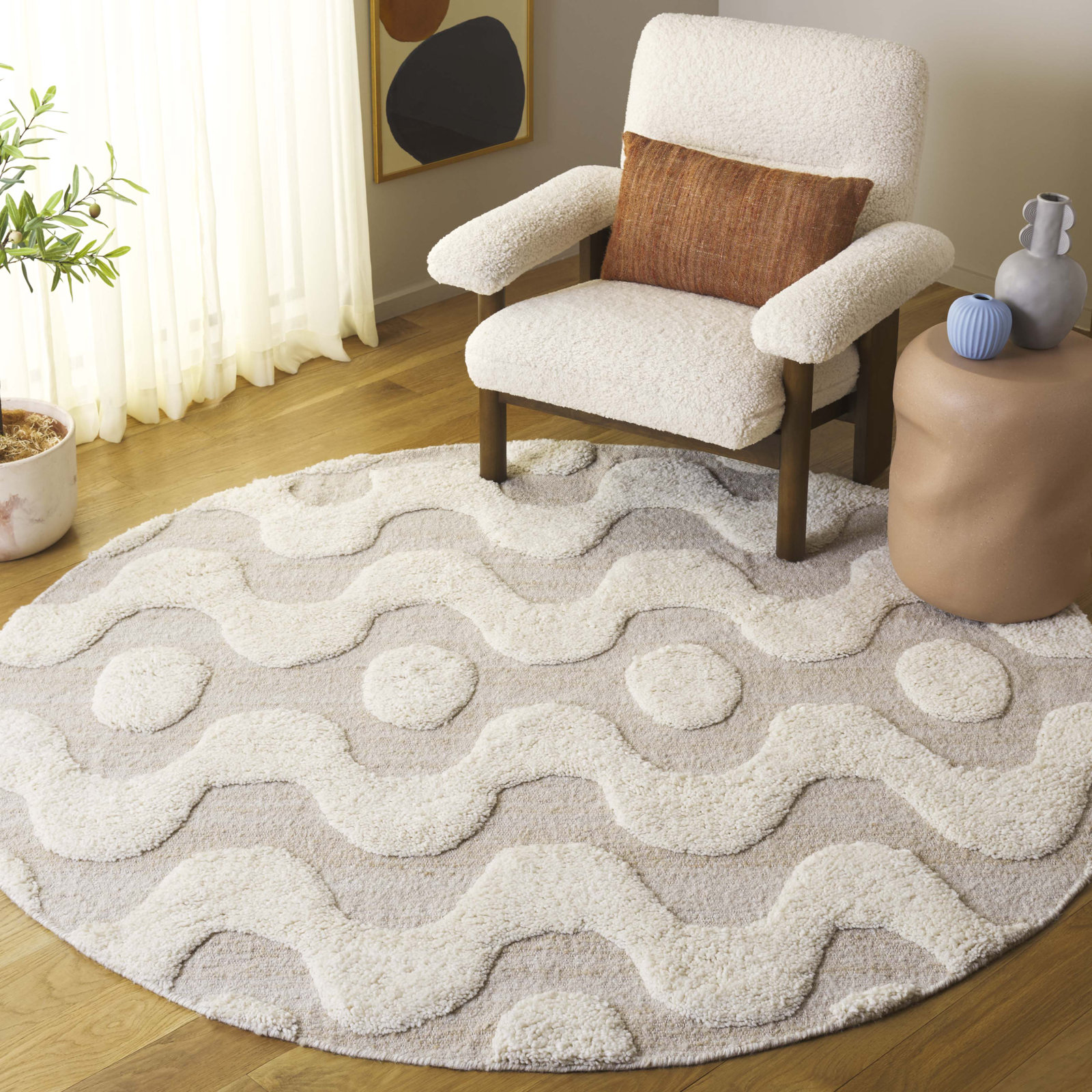 Mullen Hand-Woven Geometric Rug, Round 6'