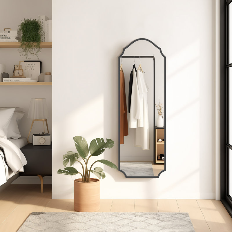 Arched Door Full Length Tempered Glass Wall Mirror , Black