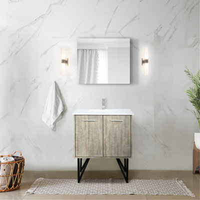 Meuble-lavabo rustique 30 po x 20 po, comptoir en marbre et miroir de 28 po à fermeture en douceur et abîmés