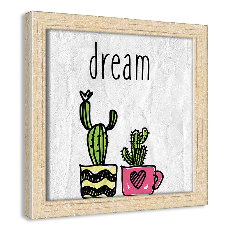 «Cacti A», art encadré, 8" H x 8" W x 1.18" D, Cadre boîte beige
