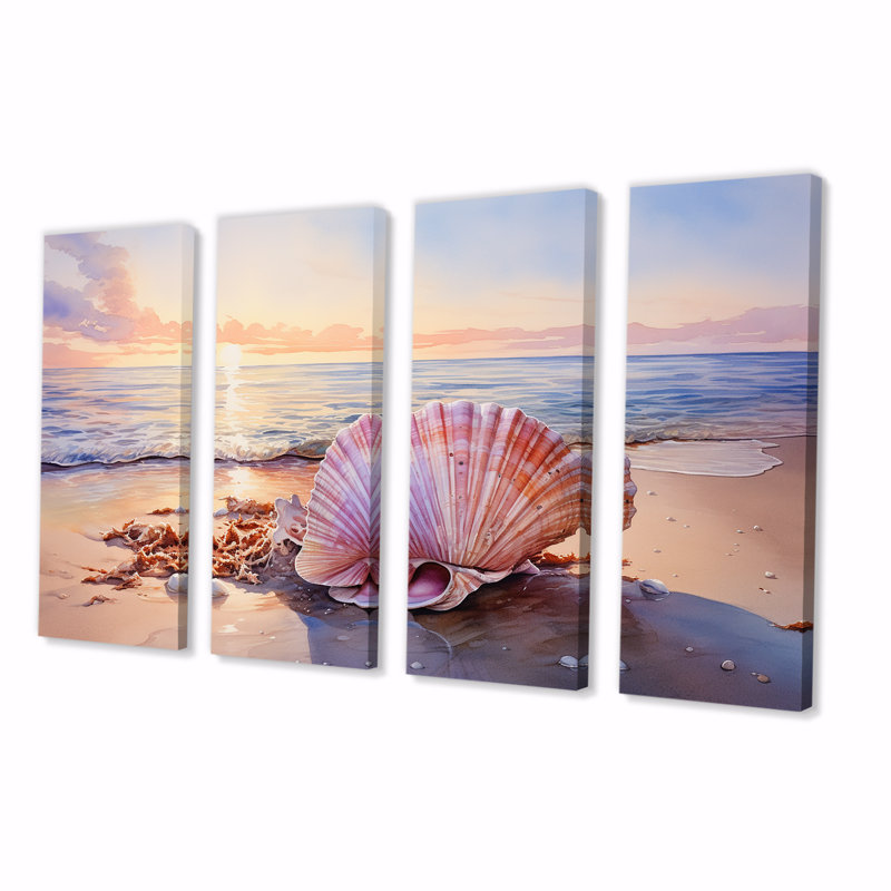 Ensemble de 4 décorations murales Coastal Treasures Sunset Seashell II - Plage côtière, H 28 po x l 48 po