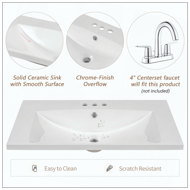 Multi-Functional Bathroom Vanity Sink Cabinet Doors Drawer MDF Board, White