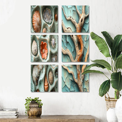 Beach Pottery In Orange And Green Tones - Beach Pottery Wall Art Set Of 6