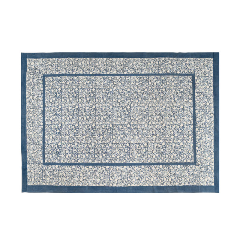 Meadows Handmade Floral Tablecloth, 128" x 71", Blue