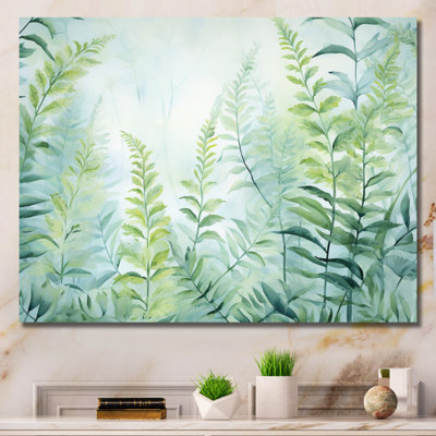 " Green White Serene Ferns II " Mixed Media Print