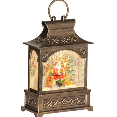 Lighted Lantern Snow Globe with Swirling Glitter,Musical Christmas Snow Globe,Battery Operated Xmas Decoration