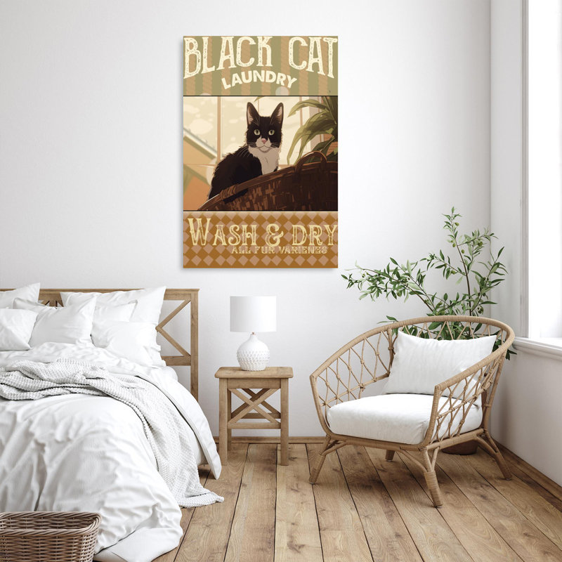 Blanchisserie de chat noir sur toile, H 36 po x l 24 po x P 1,25 po