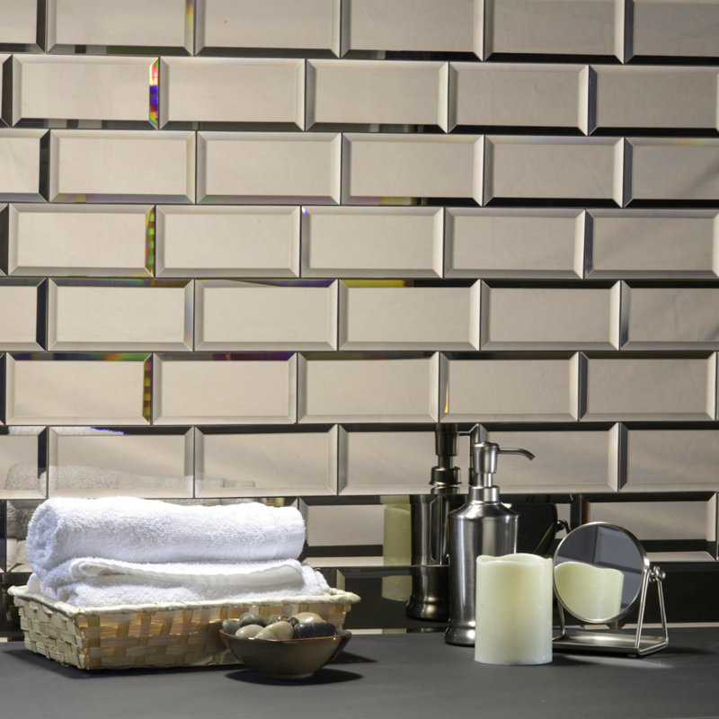 Reflections 3 in. x 6 in. Diamond Grade Glass Mirror Beveled Subway Decorative Kitchen & Bathroom Wall Tile, Gold