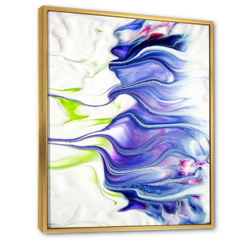 «Colorful Colorful Mixed Abstract Flii» - décoration murale moderne en toile, H 20 po x l 12 po x P 1 po, Cadre flottant doré