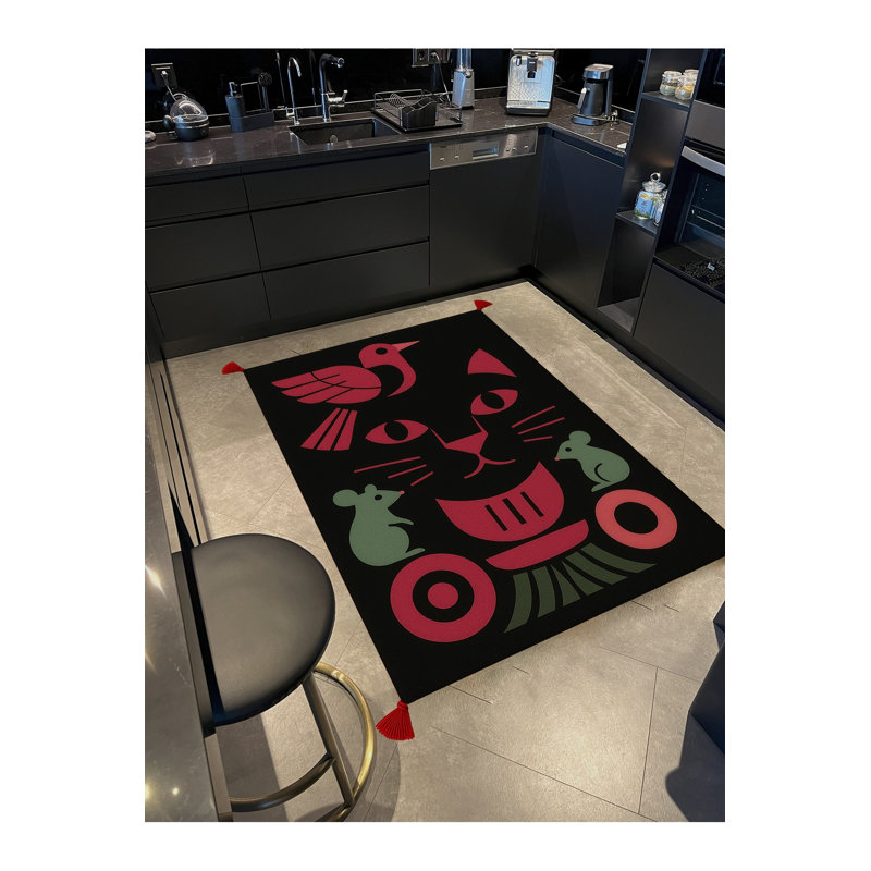 Tapis vert tissé à motif abstrait lavable Mosso, 3'3" x 9'10"
