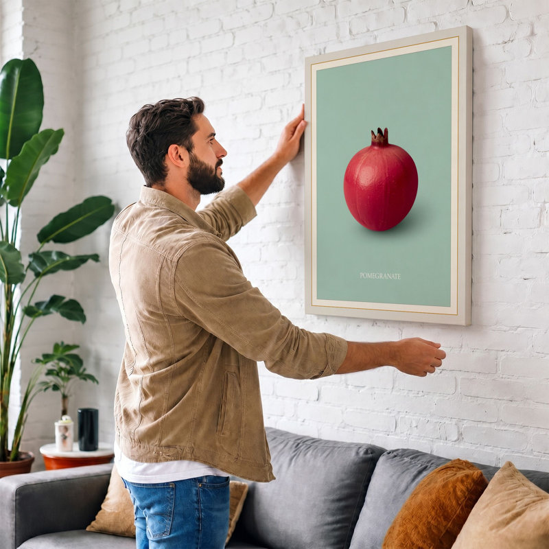 Pomegranate Study Botanical - Wrapped Canvas, 36x24 - 91.4 x 61.0 cm, Terracotta Border