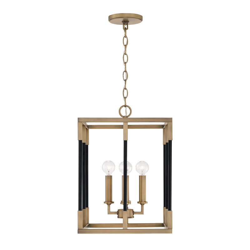 4 - Light Lantern Pendant, Aged Brass/Black