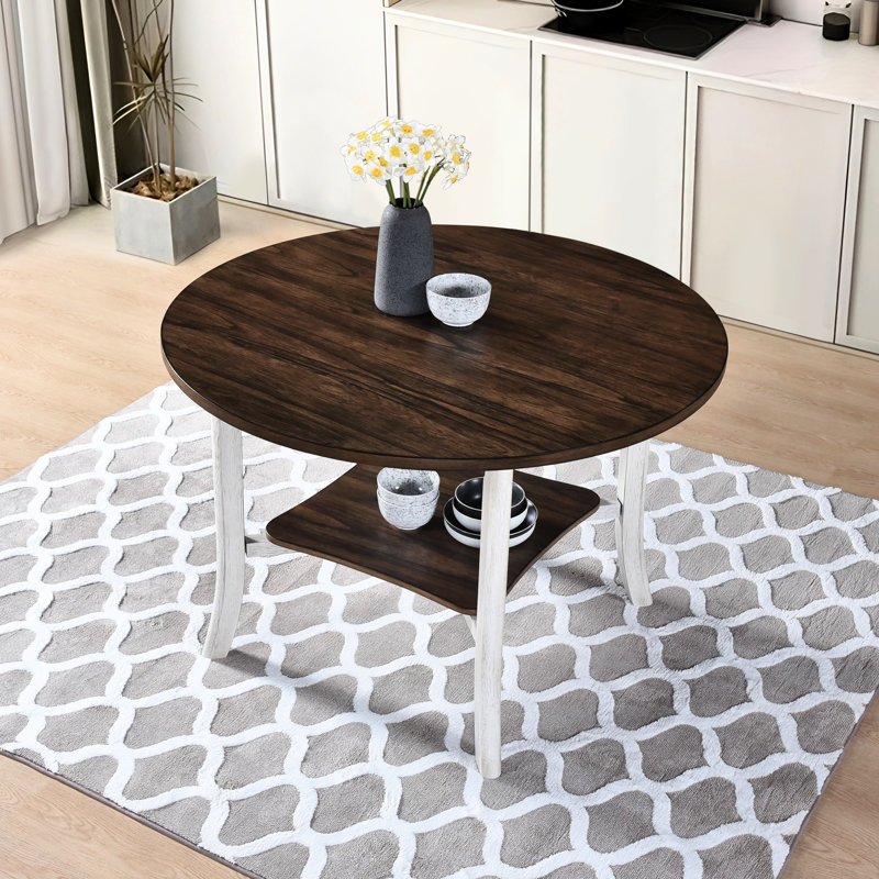Table de salle à manger moderne 45,7 pouces. Tablette pour un rangement supplémentaire. Chêne foncé antique et couleurs blanches. Bois massif et matériau. 45,22 po de hauteur, 30 po de hauteur Parfaits petits espaces. Ajoute de l'élégance à la table de la maison