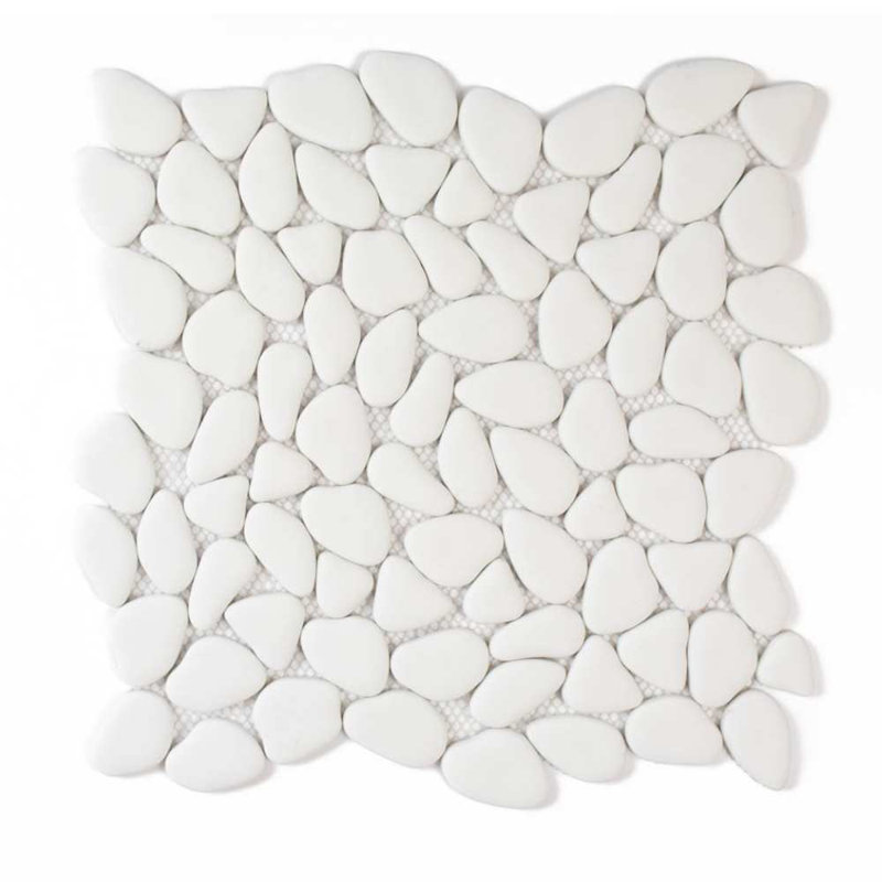 Huron Glass Pebbles Mosaic Tile, White