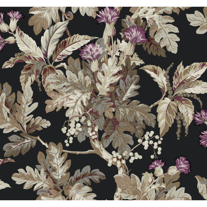 Briarwood Floral Wallpaper Double Roll, Black