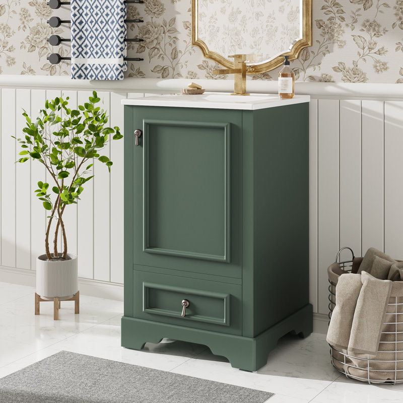 20" Single Bathroom Vanity With Ceramic Top, Green, Silver