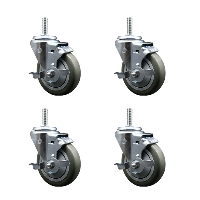 Ensemble de roulettes à tige filetée 4 po 4 po pivotant 3/4 po avec frein