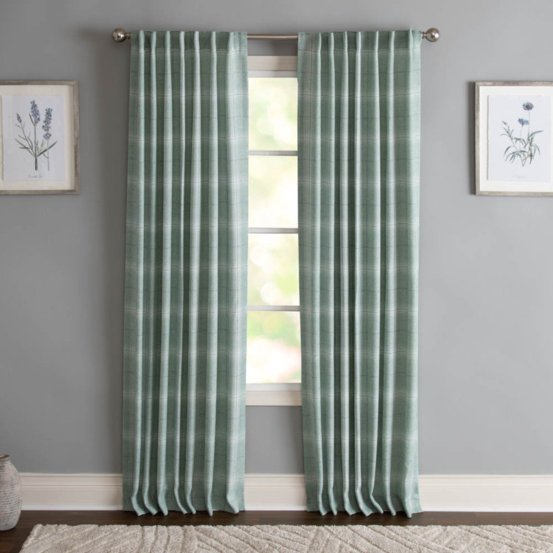 Erlandson 100% Polyester Light-Filtering Plaid Curtain Panel with Rod Pocket Top, Green, 50" W x 95" L