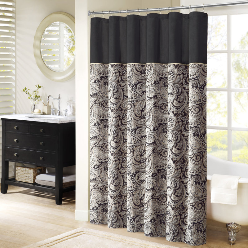Rideau de douche en jacquard Auban, Noir, H 72 po x l 72 po