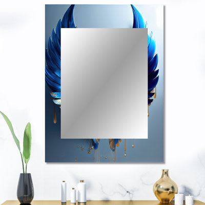 Bleu et or ange ailes V - ailes d'ange miroir, miroir mural décoratif blanc, art imprimé en métal
