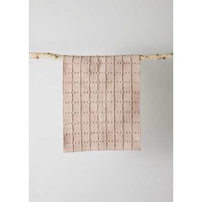 Blush Pink Plaid Hand-Loomed Cotton Bobble Mat