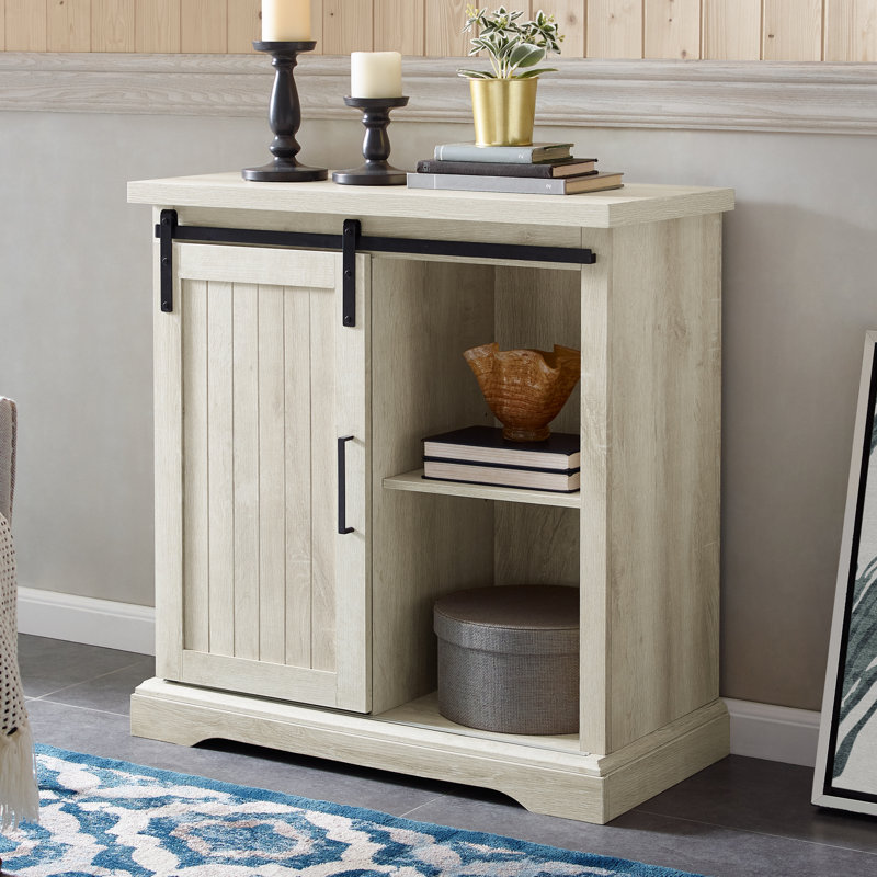Desserte d'appoint de 32 po avec porte coulissante Stotfold, Chêne blanc