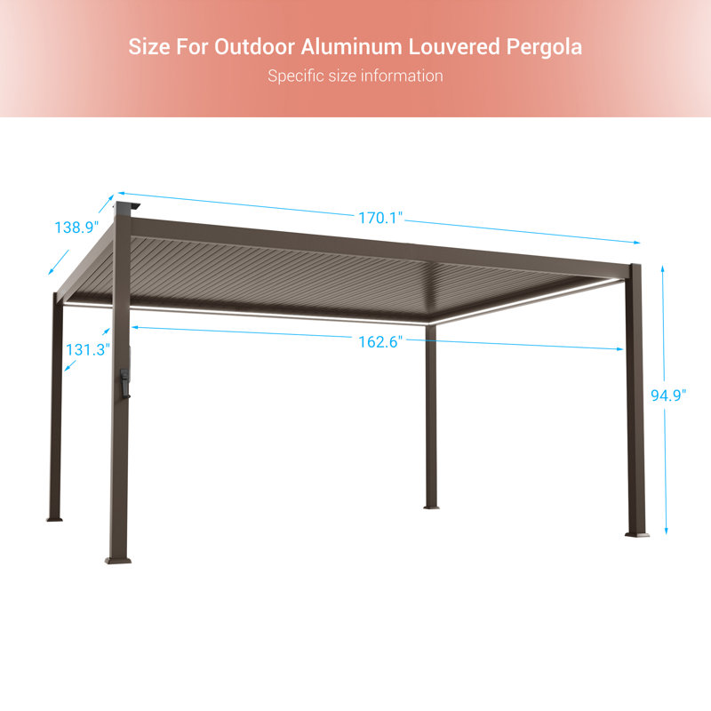 Metal Louvered Pergola with Solar LED, 12 Ft. x 14 Ft.	