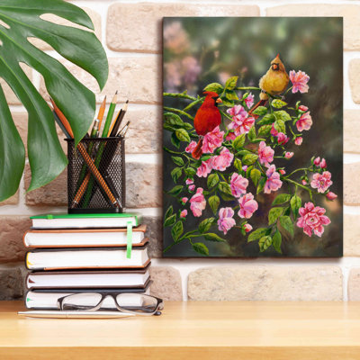Cardinals with Roses par Sarah Davis - peinture sur toile tendue