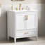 Meuble-lavabo cannelé élégant 30 po avec lavabo en céramique, boîte simple, pieds en bois massif, portes et tiroir à fermeture en douceur, tablette de porte, blanc, meubles-lavabos, meubles-lavabos