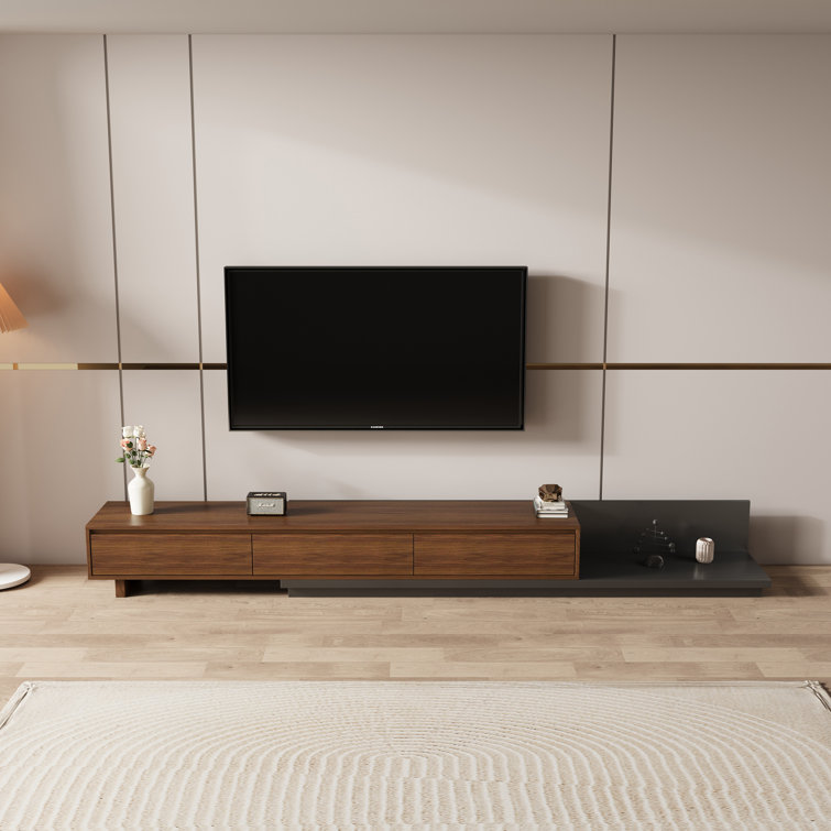 Adjustable TV Stand 200-300cm - Extendable Media Unit with 3 Drawers for Living Roo