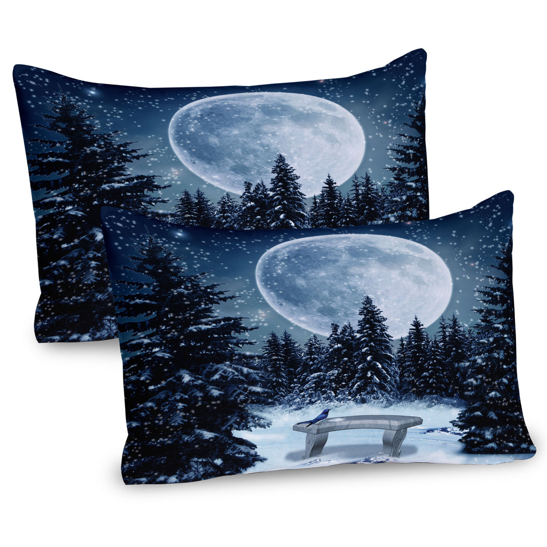 Kissenbezug Packung mit 2, Moonlight Waldvogel, Blau Weiss