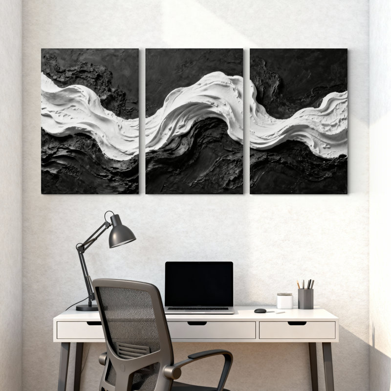 Abstrait noir et blanc abstrait, ensemble de 3 reproductions d'art sur toile