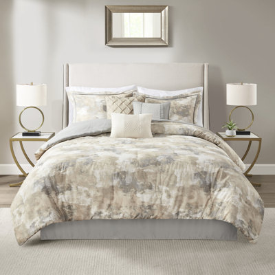 Édredon glamour gris très grand moderne avec rembourrage et jupe de lit
