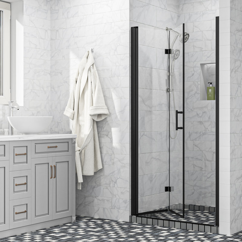 Porte de douche pliante sans cadre 34 po x H 72 po, Chrome
