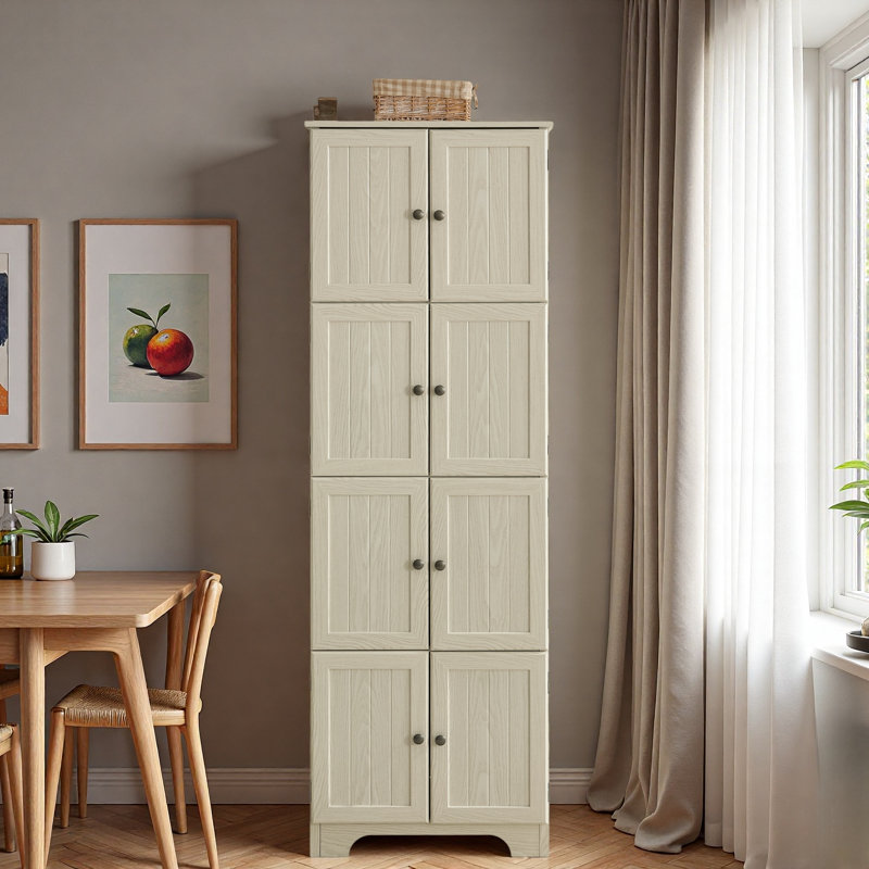 Armoire haute avec 8 portes et 4 tablettes, Blanc