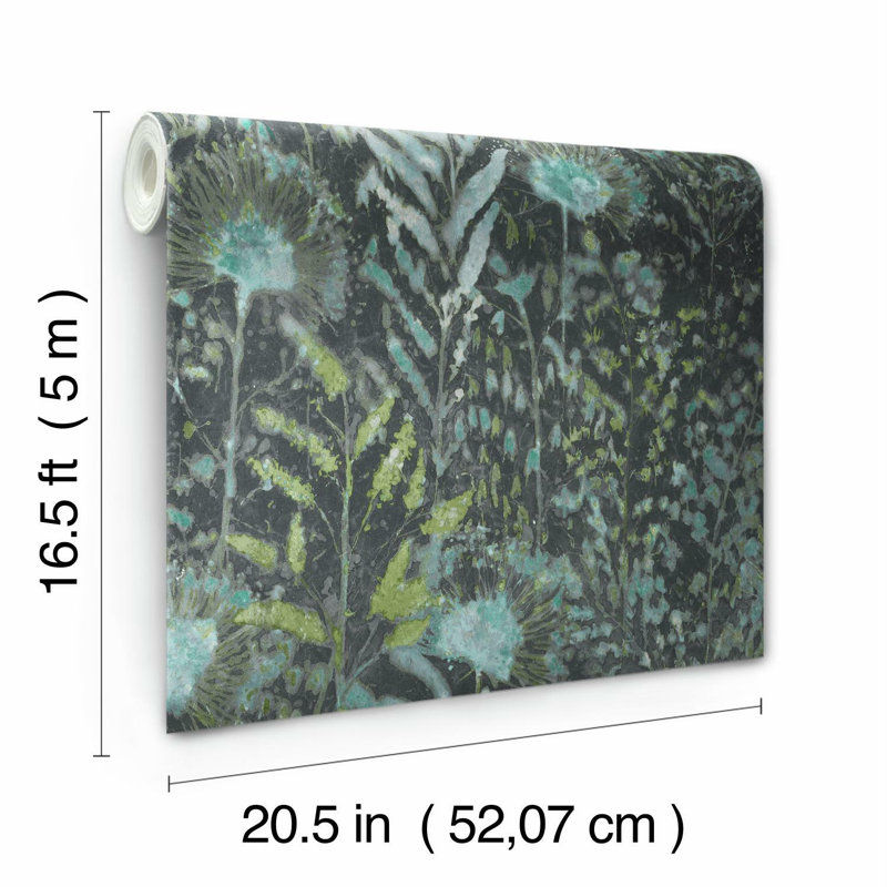 DANDELION PEEL & STICK WALLPAPER, Teal/Black