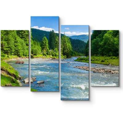 Paysage avec des arbres de montagne et une rivière à l'avant 4 pièces