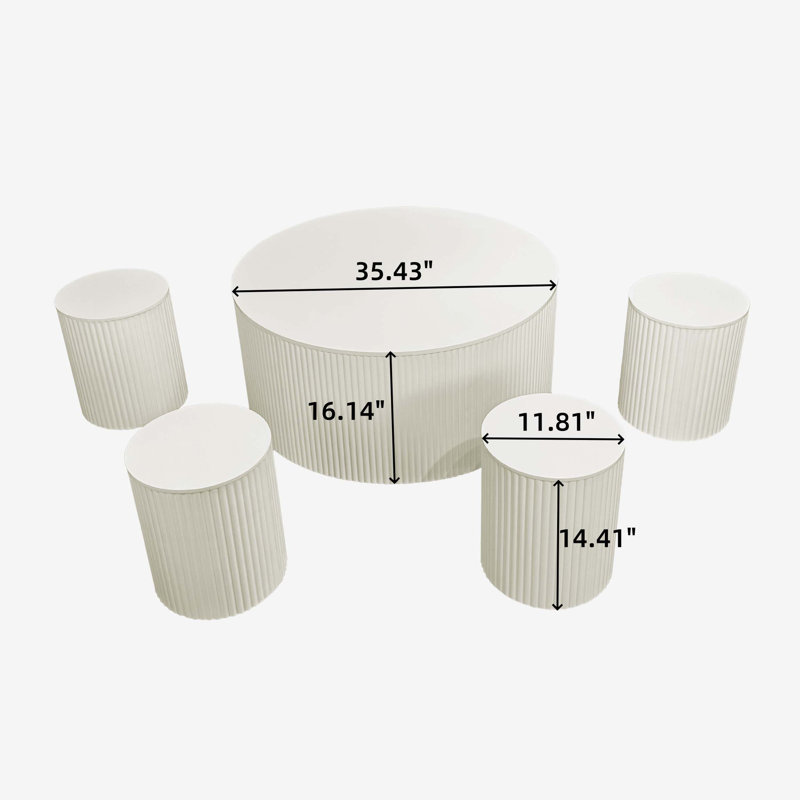 Ensemble de 5 tables basses Wave Stripe, Beige