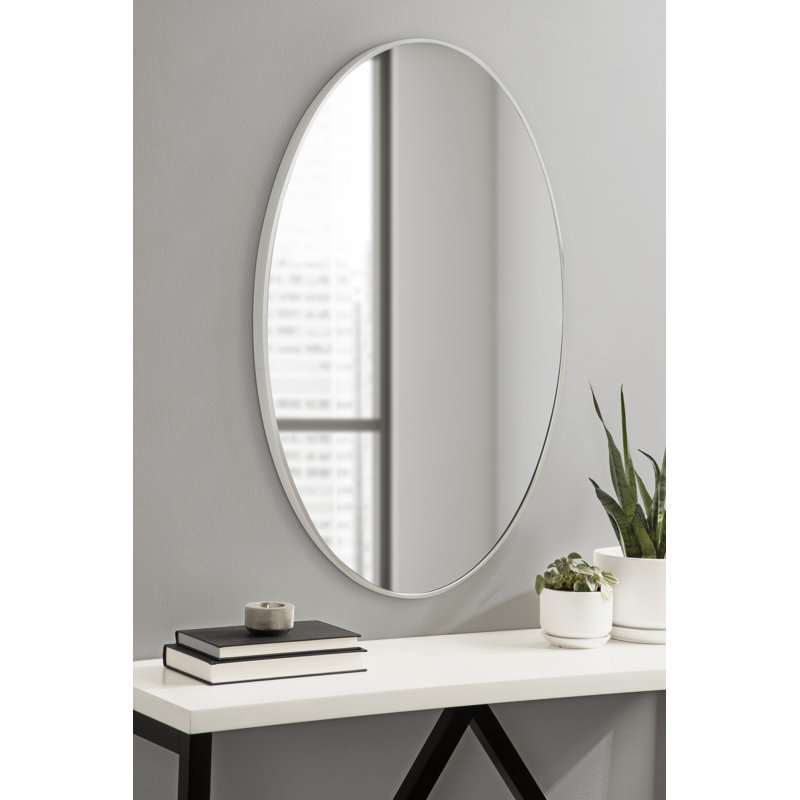 Miroir rond en métal Anacleta, Argent, 24 po x 36 po