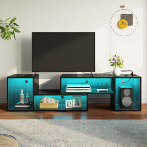 Dawnna Media Console with RGB LED Lights & Power Outlets, Adjustable TV Stand for TVs up to 70"