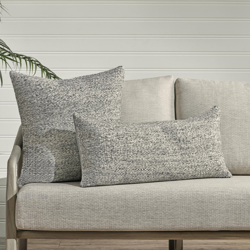 Stella 26" Recycled Fabric Fabric Throw Pillow, Ivory, 16" x 36", Gray, Rectangular