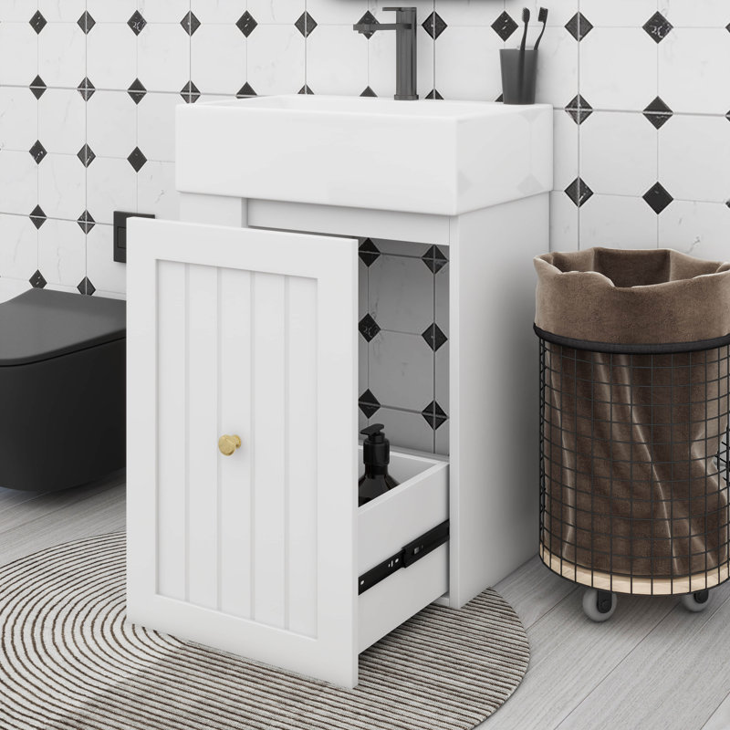 Meuble-lavabo de 20 po avec lavabo en céramique, tiroir et tablette latérale