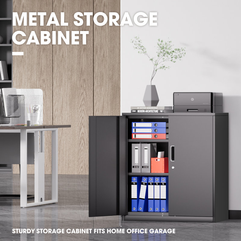 36" Lockable Heavy Duty Metal Storage Cabinet W/ Drawer&Adjustable Shelves, Black