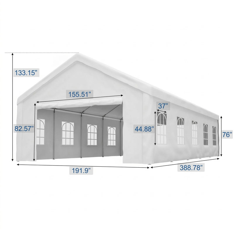 Portable Metal Carport Garage with Canopy Measuring 16 by 32 Feet, Heavy-Duty Construction Featuring a Removable Waterproof Cover and Side Panels, All-Weather Outdoor Shelter Suitable for Cars, Trucks, Vehicles, and Equipment