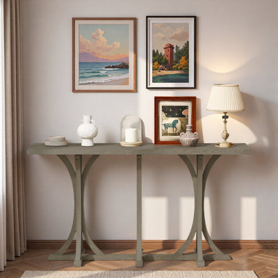 Console en bois avec plateau en placage de chêne et pieds courbés